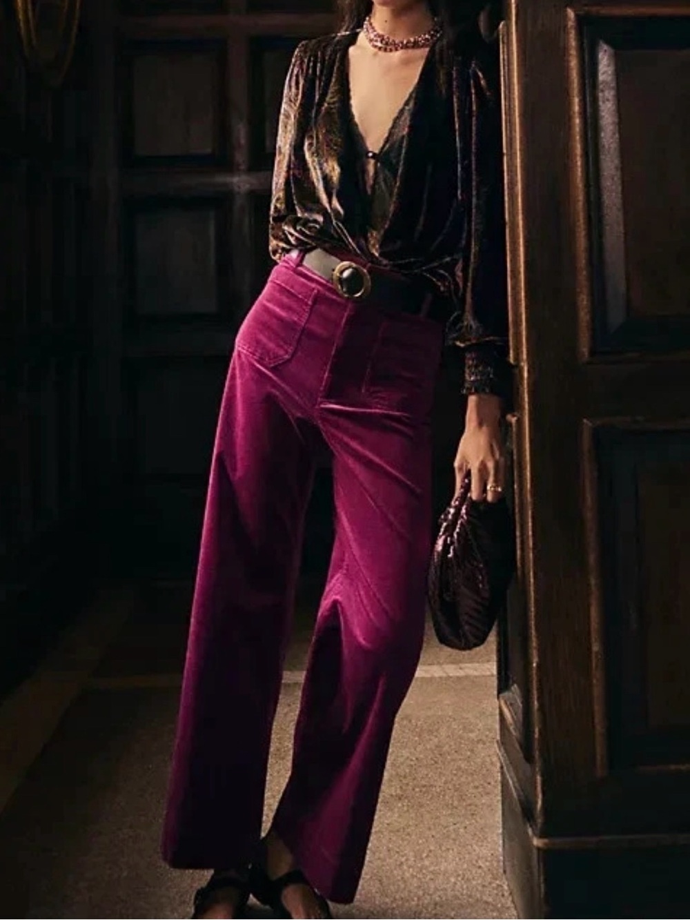 Maeve for Anthropologie “Colette” High-Rise Velvet cropped Wide-Leg Pants